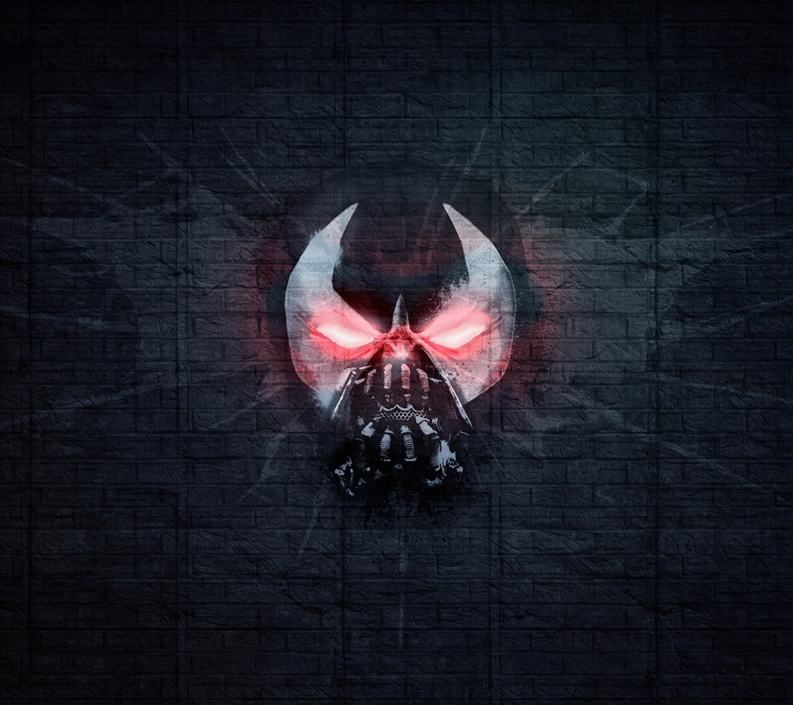 Batman mask with glowing red eyes on a dark background (comic, game, movie, spawn bane batman)