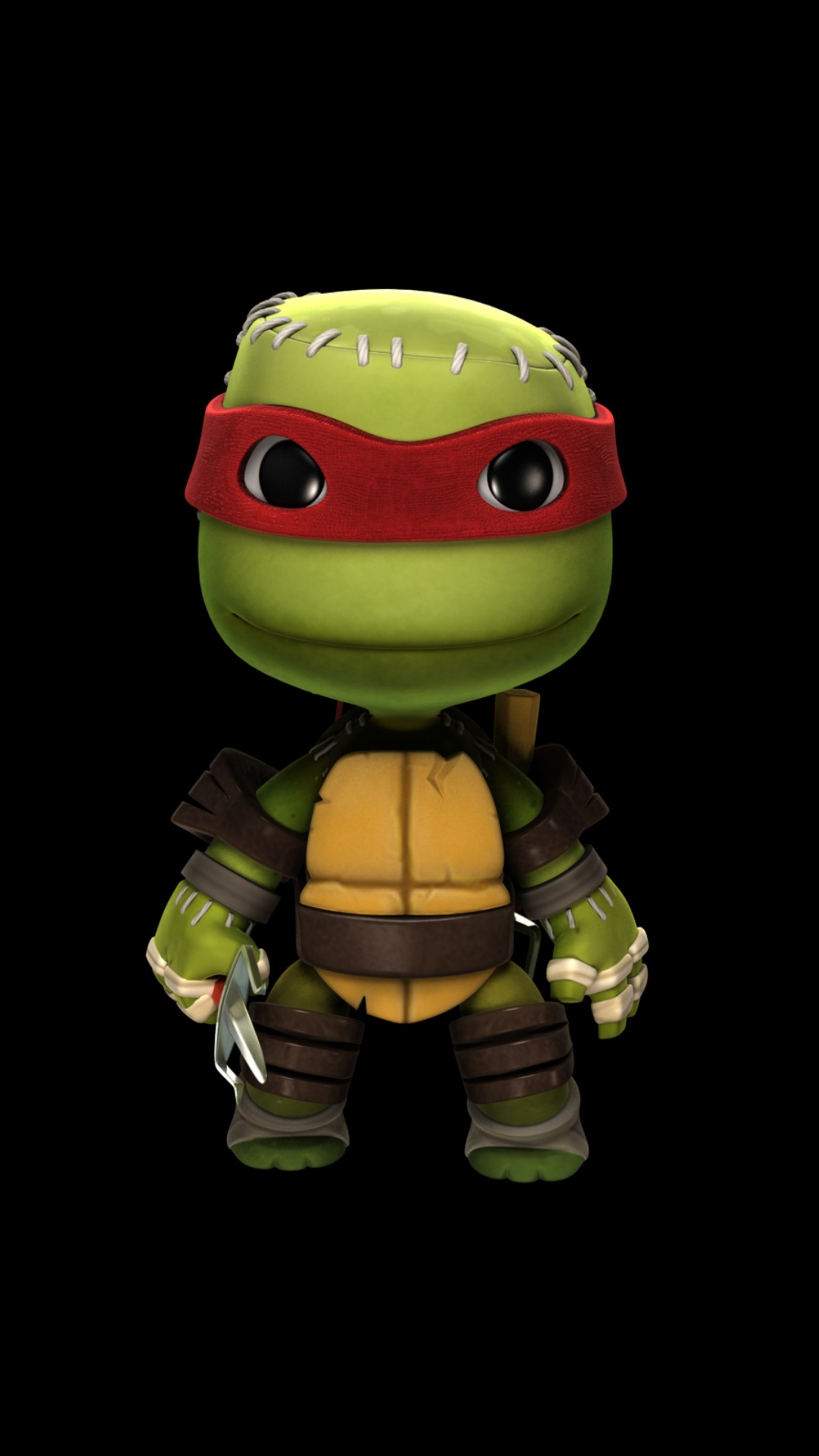 A close up of a toy of a teenage mutant with a helmet on (littlebigplanet, ninja, tmnt, turtles)