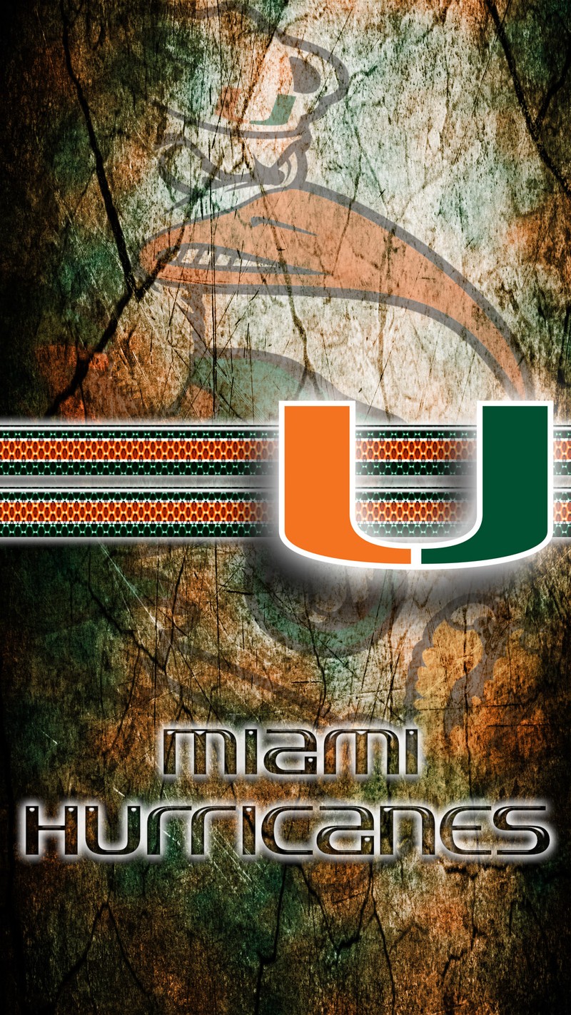 Логотип футбольной команды miami hurricanes на фоне в стиле гранж (флорида, футбол, ураганы, майами, школа)