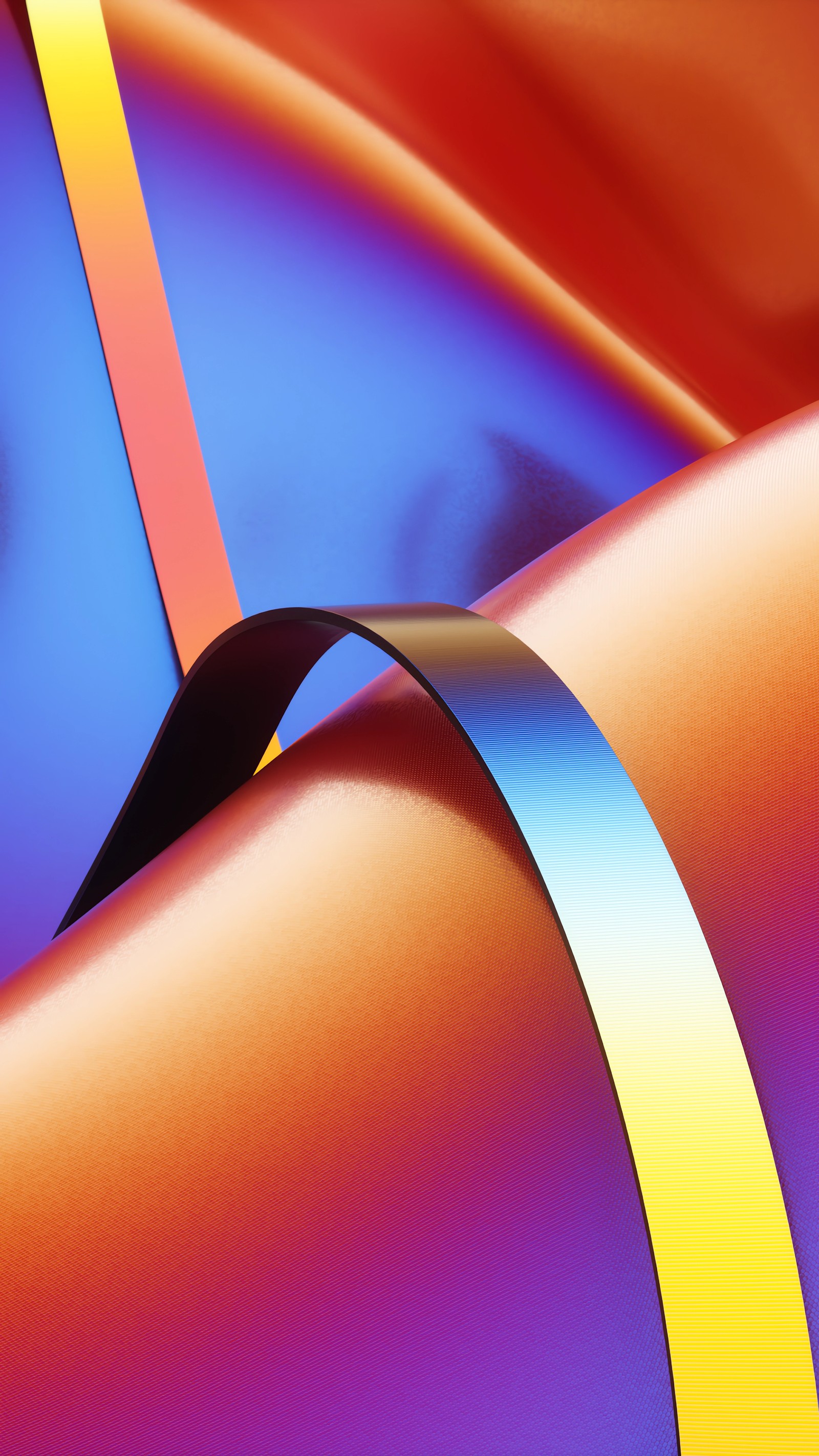 A close up of a colorful object with a black ribbon (orange, colorfulness, azure, art, magenta)