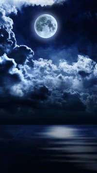 mond, natur, nacht, meer