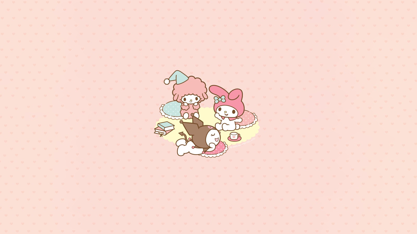 Um close em um personagem de desenho animado com fundo rosa (my melody, kuromi, my sweet piano, desenho animado fofo, 8k)