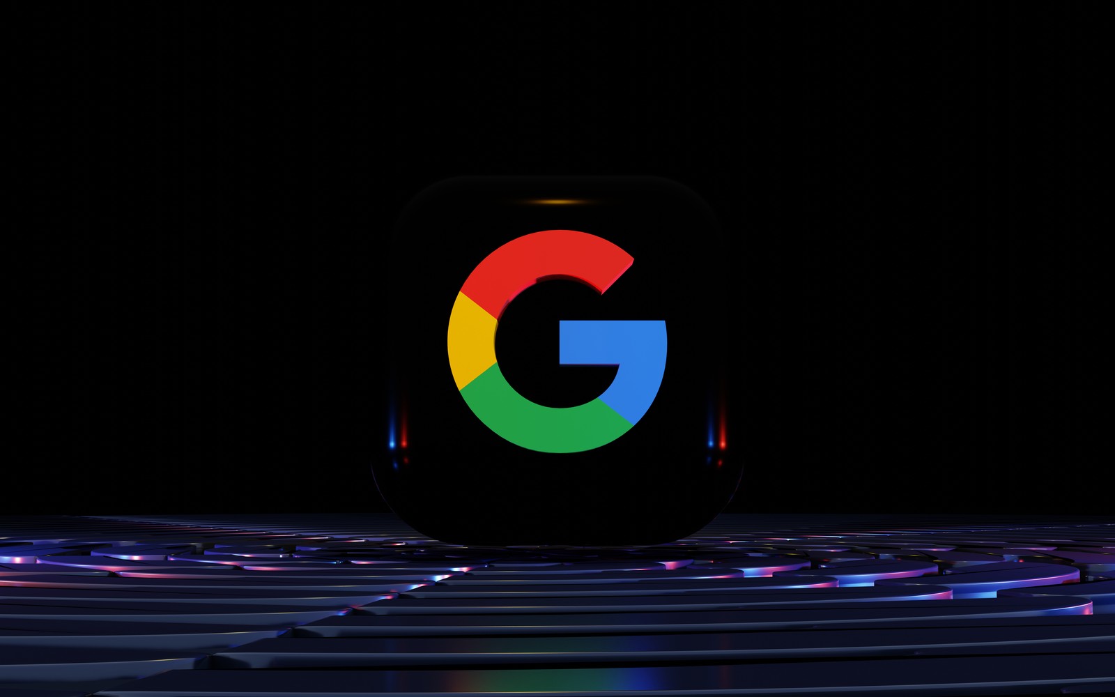 Google logo on a black background with a maze in the background (google logo, 8k, dark background, 5k, technology)