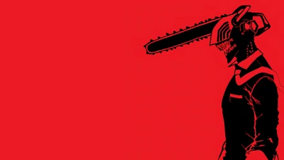 Denji aus Chainsaw Man: Eine auffällige Silhouette vor einem kräftigen roten Hintergrund.