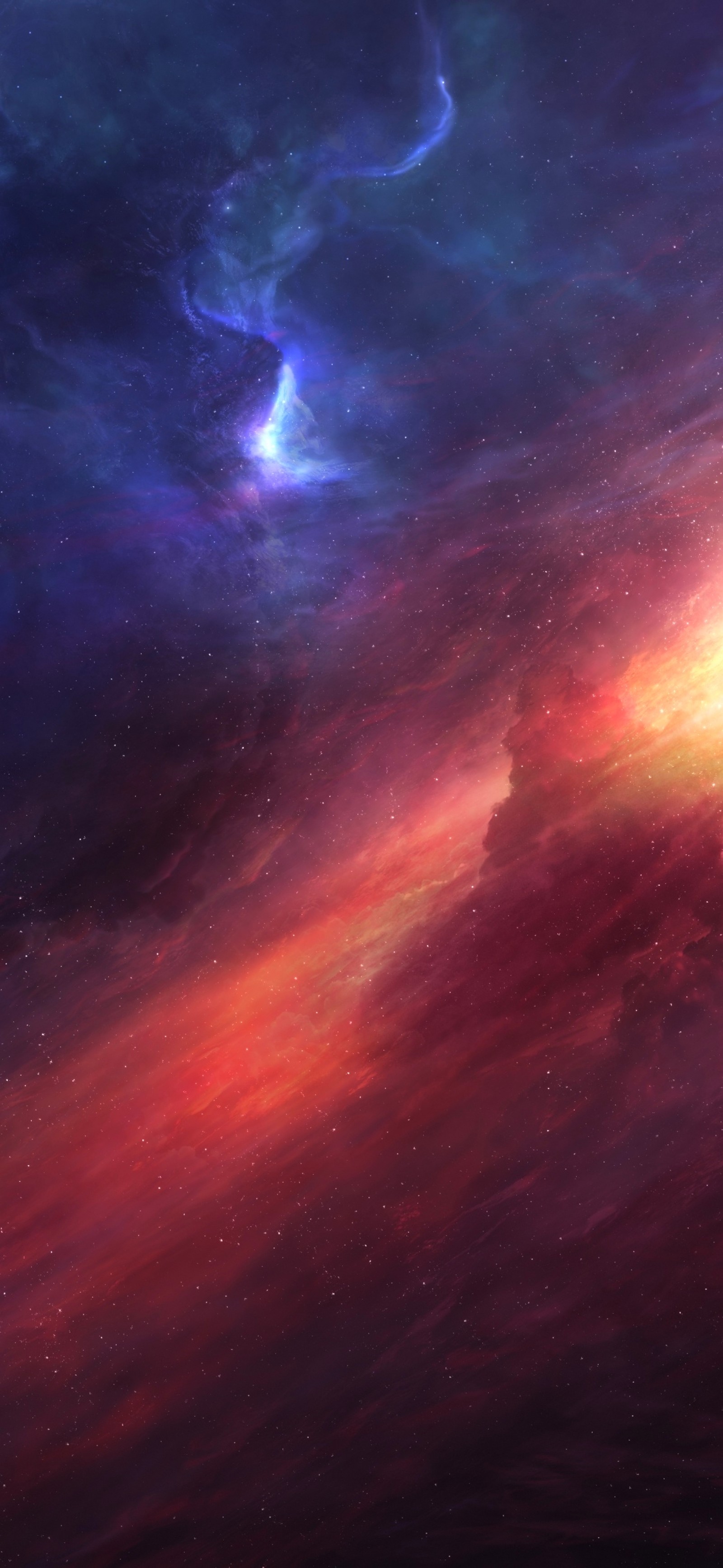 A close up of a space with a bright red and blue nebula (nebula, cloud, atmosphere, purple, astronomical object)