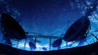 Nuit étoilée sur des antennes satellites