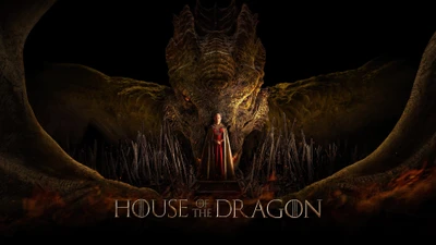 Rhaenyra Targaryen steht hoch vor einem riesigen Drachen in "Haus des Drachen