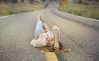 road, girl, sand, music