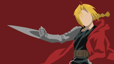 fullmetal alchemist brotherhood, edward elric, red background, minimalist, faceless