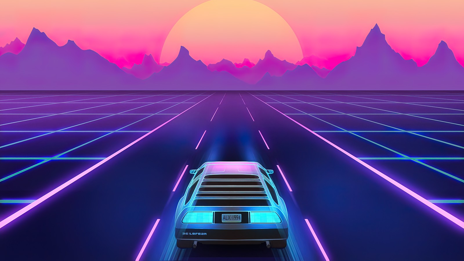 retrowave, sunset, car, synthwave, digital art wallpaper