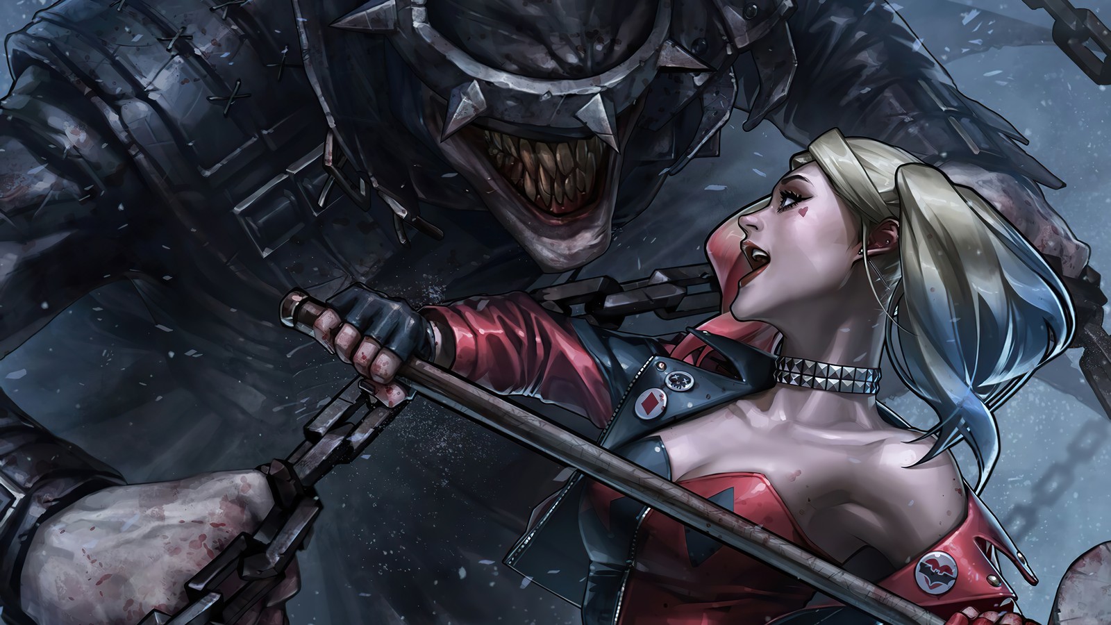 Бэтмен и харли в сцене из бэтмен арк (harley quinn, бэтмен который смеется, the batman who laughs, dc comics, антигерой)