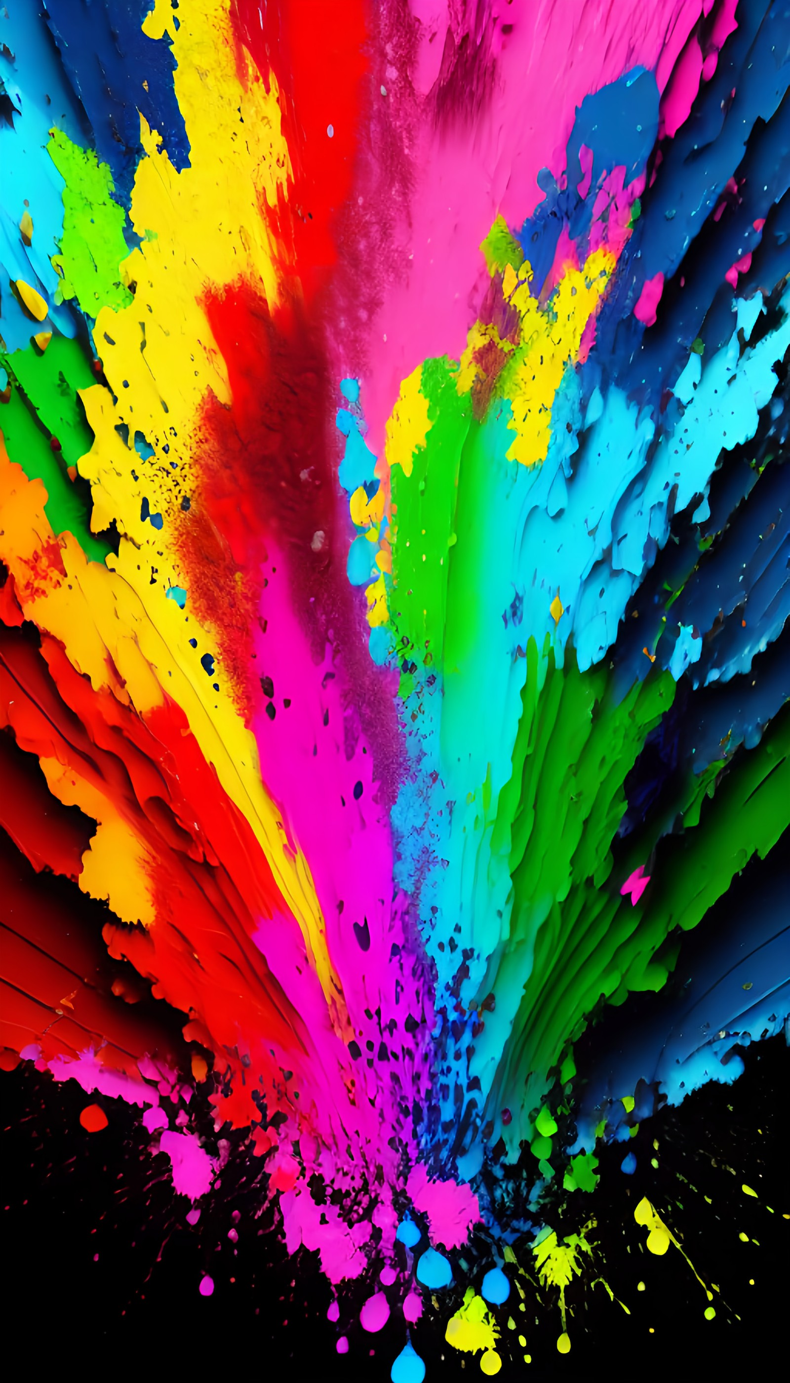 A close up of a colorful explosion of paint on a black background (art, fractal art, acrylic paint, colorfulness, magenta)