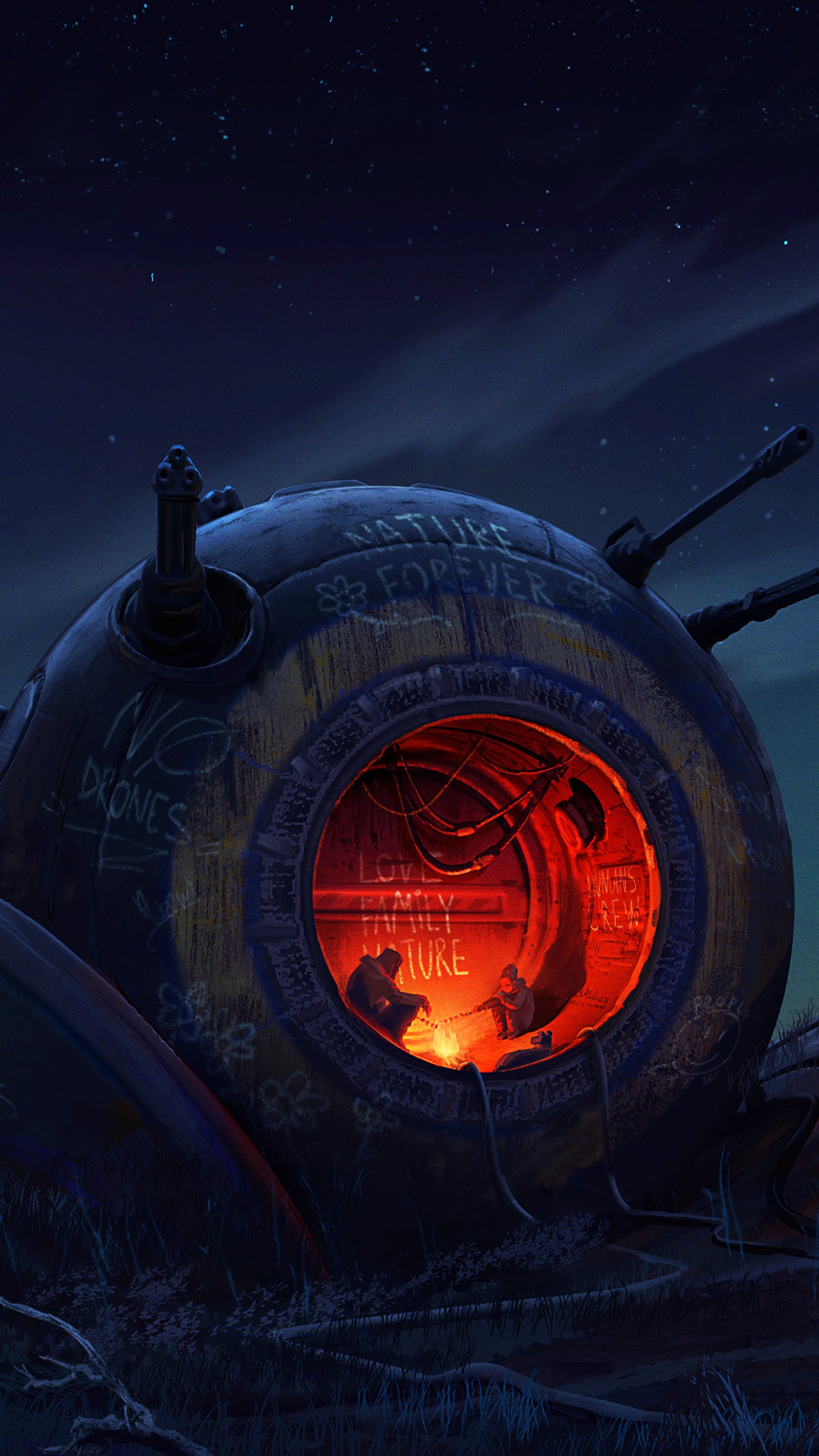 There is a man sitting in a submarine looking at a fire (atmosphere, hood, automotive lighting, wheel, automotive tire)