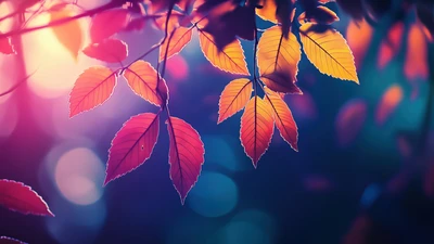 Feuilles d'automne vibrantes contre un fond de rêve