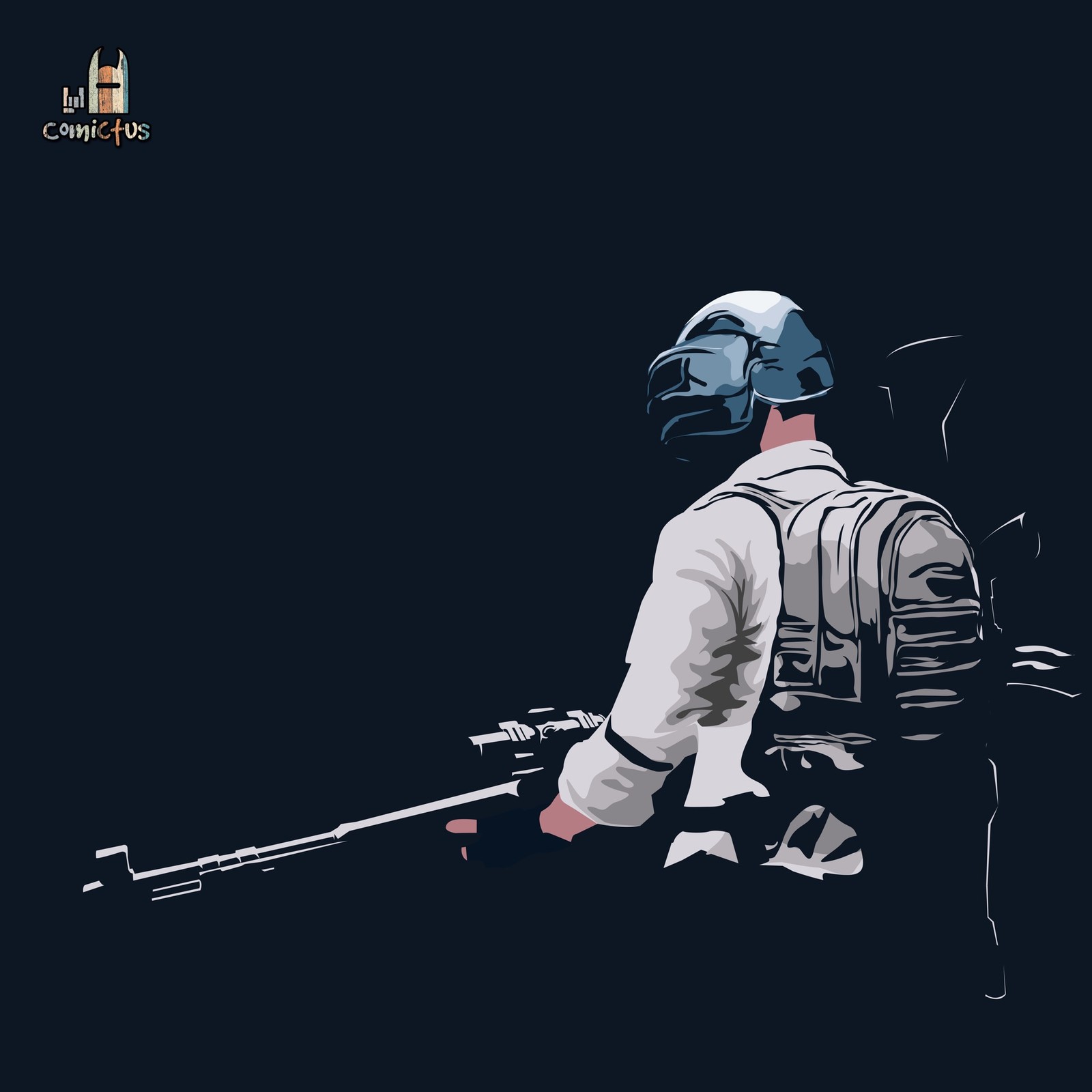 There is a man with a backpack and a gun in his hand (pubg, illustration, game)