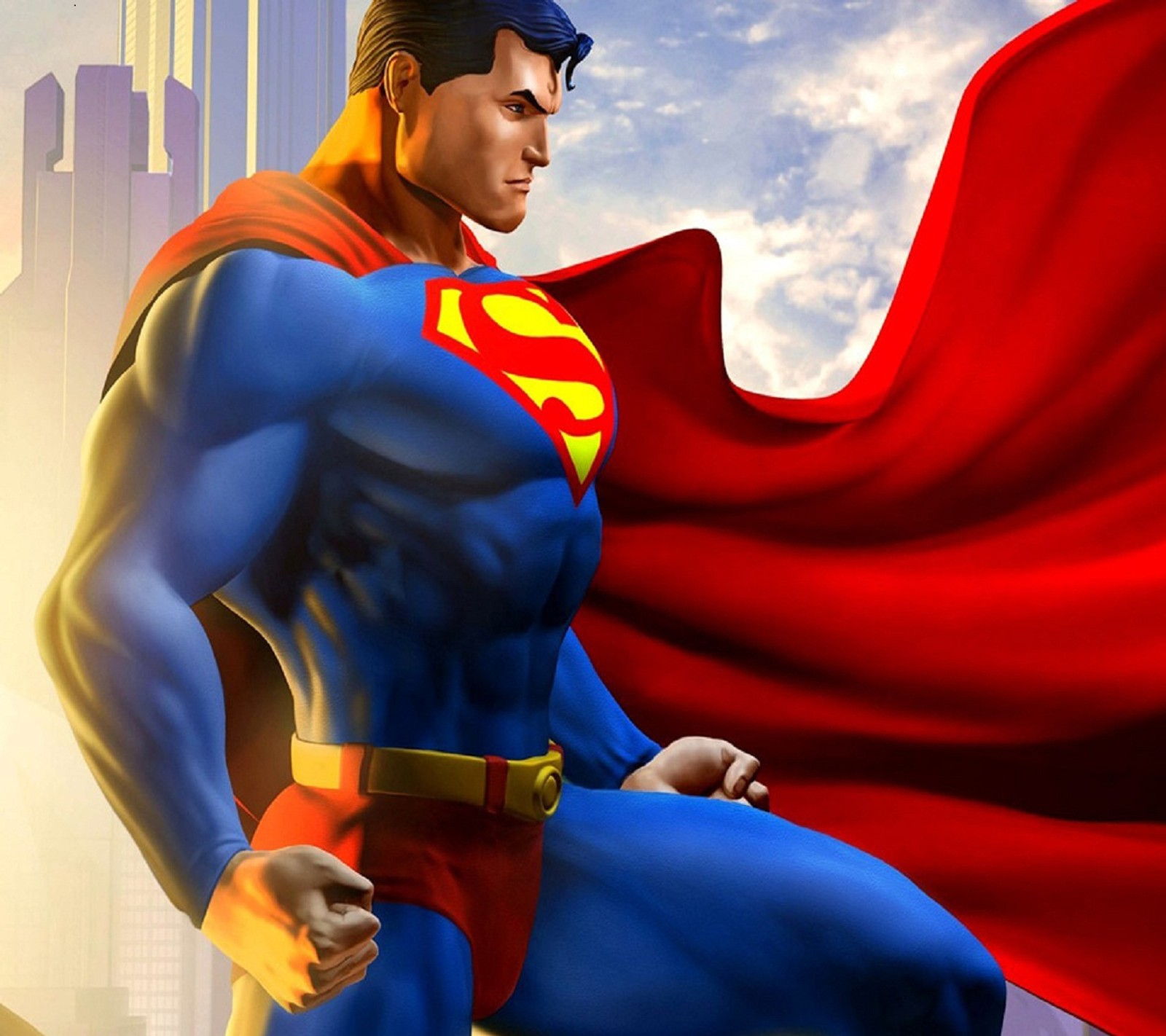 Superman le superman animé est assis sur un rebord (animé, cartoon, film, super héros, superman)