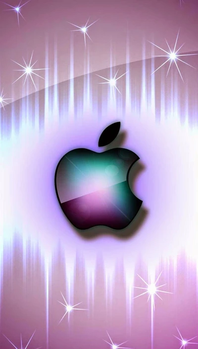 Sleek Apple Logo with a Colorful, Sparkling Background