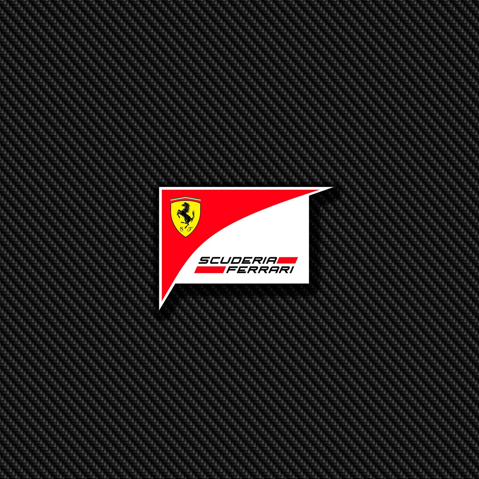 Ferrari-logo auf schwarzem hintergrund mit rotem und weißem streifen (abzeichen, emblem, f1, formel 1, logo)