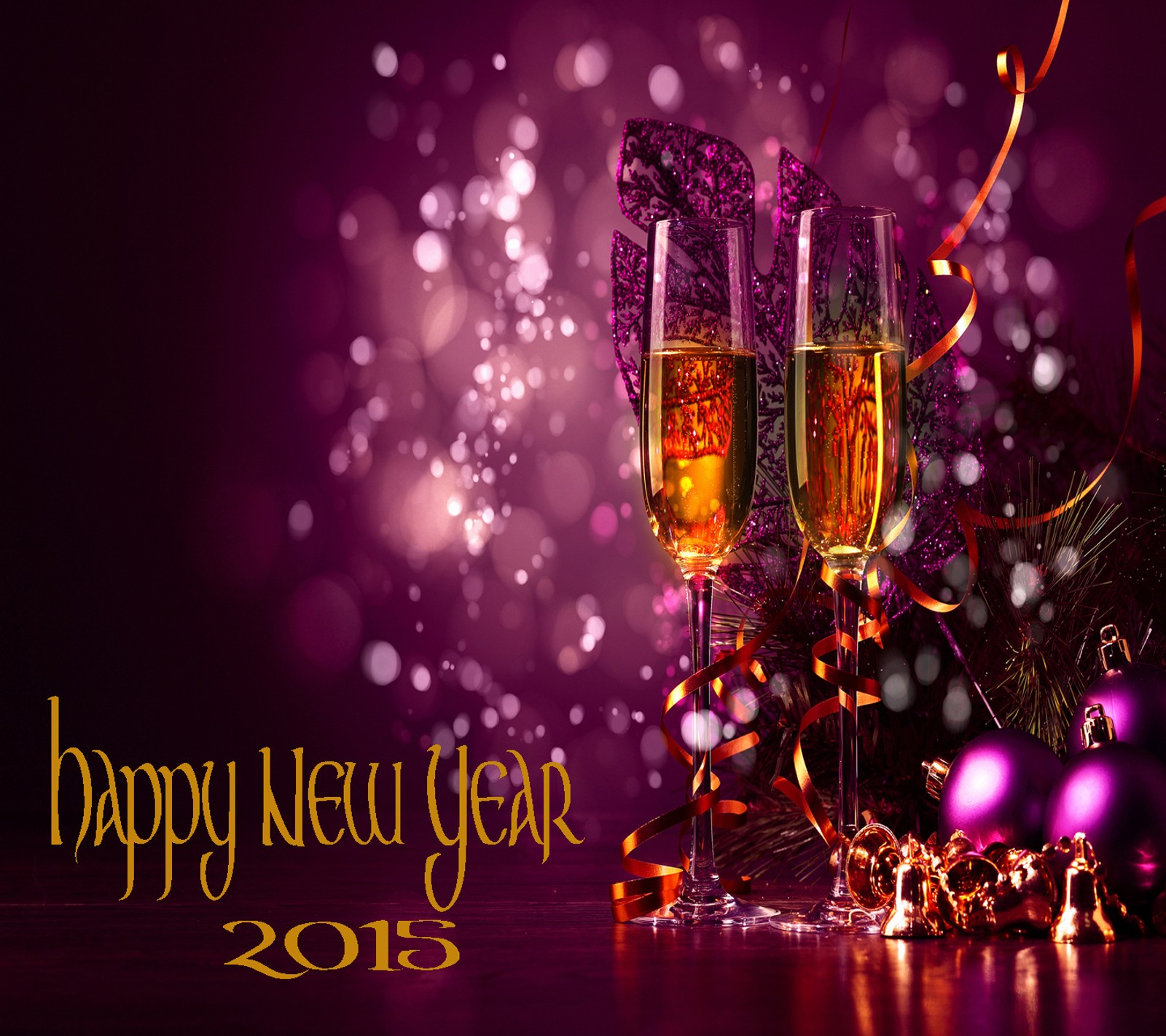 Two glasses of champagne with a purple background and a purple background (2015, happy new year)