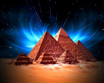 nature égypte, étoiles bleu nuit, pyramides