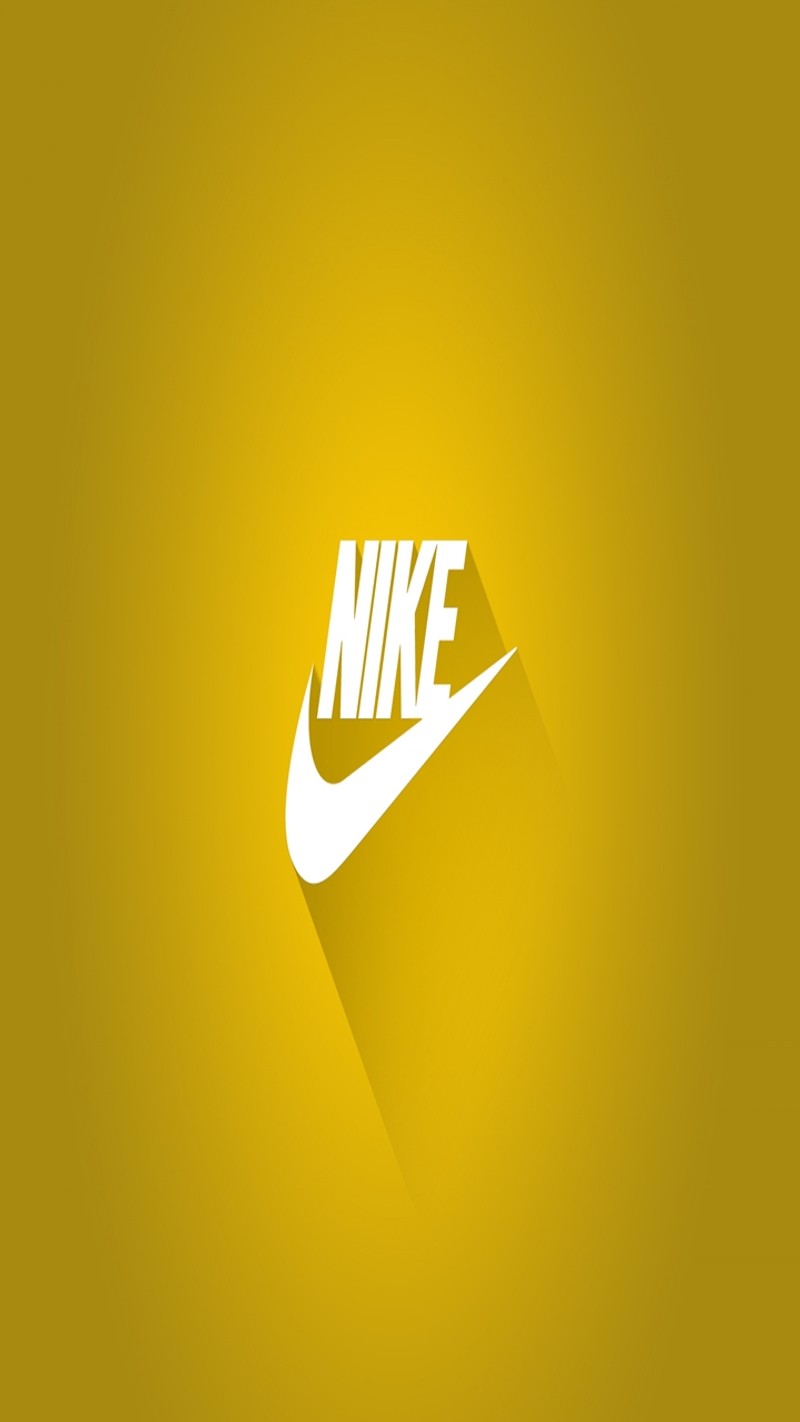 Желтый фон с белым логотипом nike на нем (фон, крутой, логотип, хороший, nike)