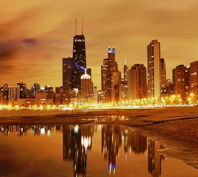 chicago, ville, mignon, nuit