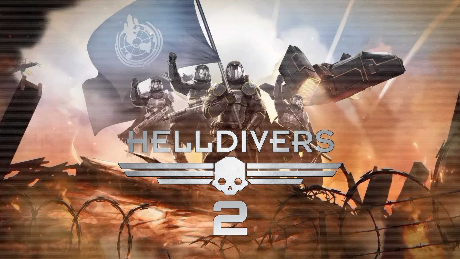 Фото группы солдат, стоящих перед зданием (хеллдайверс 2, helldivers 2, видеоигра)