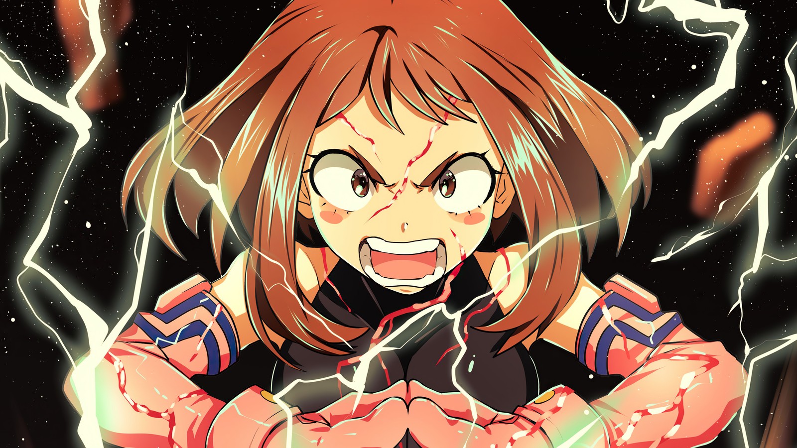 Anime, anime girl, lightning, lightning, lightning, lightning, lightning, lightning, lightning, (ochaco uraraka, my hero academia, boku no hero academia, anime)