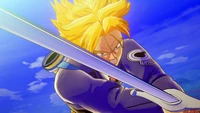 Trunks en forma de Super Saiyajin empuñando su espada en Dragon Ball Z Kakarot