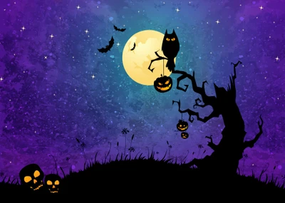 fundo de halloween, noite de halloween, morcegos de halloween, abóboras de halloween, lua