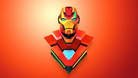 Low Poly Iron Man Bust Illustration on Orange Background