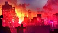 art, red, flare, city, magenta wallpaper