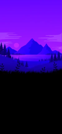 Vibrant Purple Dusk Over Mountain Landscape