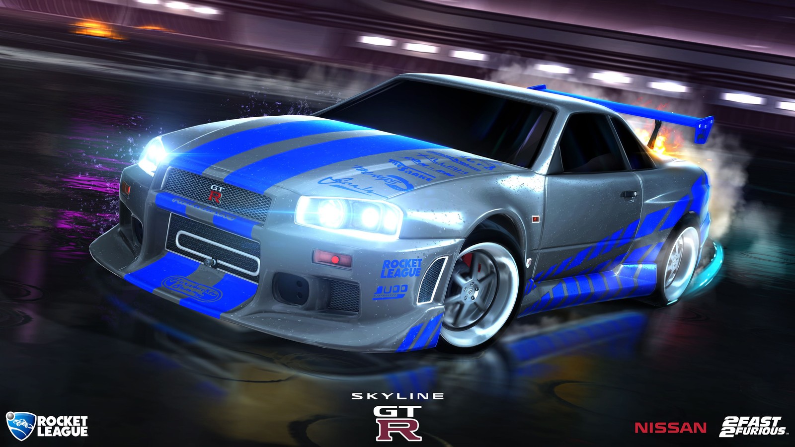 Lade nissan skyline gt r r32, rocket league, spiele, 4k hintergrund herunter