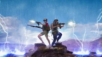 Dynamisches Duo in einer stürmischen Landschaft: Fan-Art aus einem Action-Adventure-Spiel