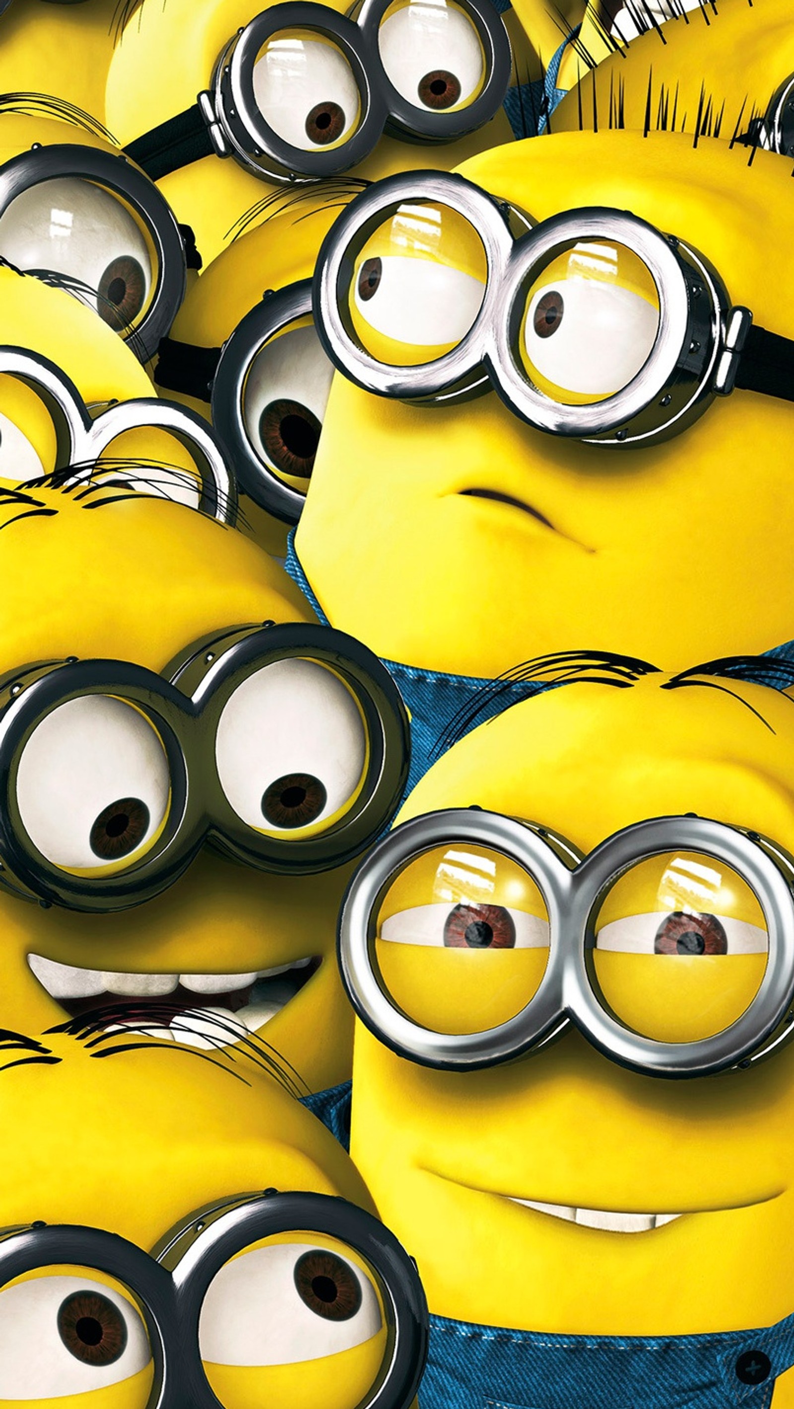 There are many yellow minions with big eyes and one with a big smile (cartoons, despicable, me, minions, yellow)