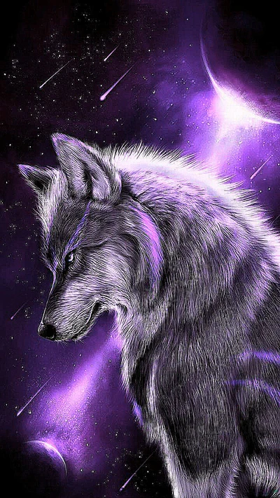 Majestic Lone Wolf Against a Cosmic Background