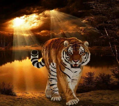 tier, hd, sonnenuntergang, tiger, wild