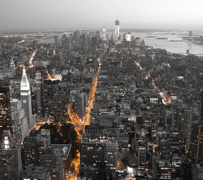 Impresionante vista nocturna del horizonte de la ciudad de Nueva York