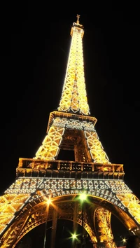 torre eiffel, frança, luzes, noite, paris