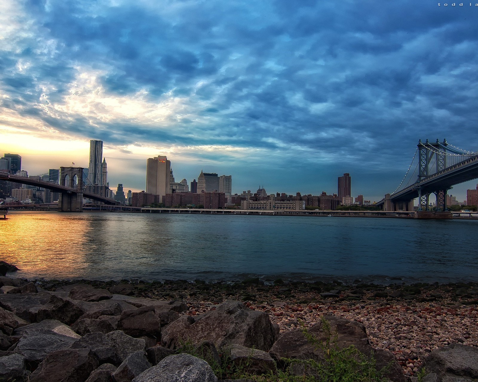 Lade gebäude, stadt, see, new york, sonnenuntergang Hintergrund herunter