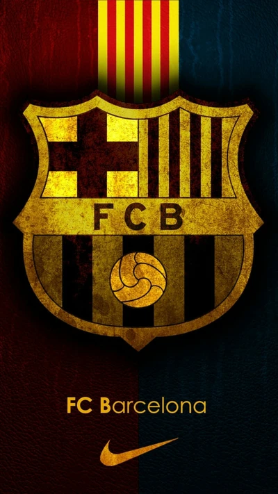 Blason du FC Barcelone avec des accents dorés et la marque Nike