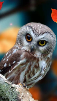 Captivating Close-Up of a Striking Owl Among Autumn Leaves