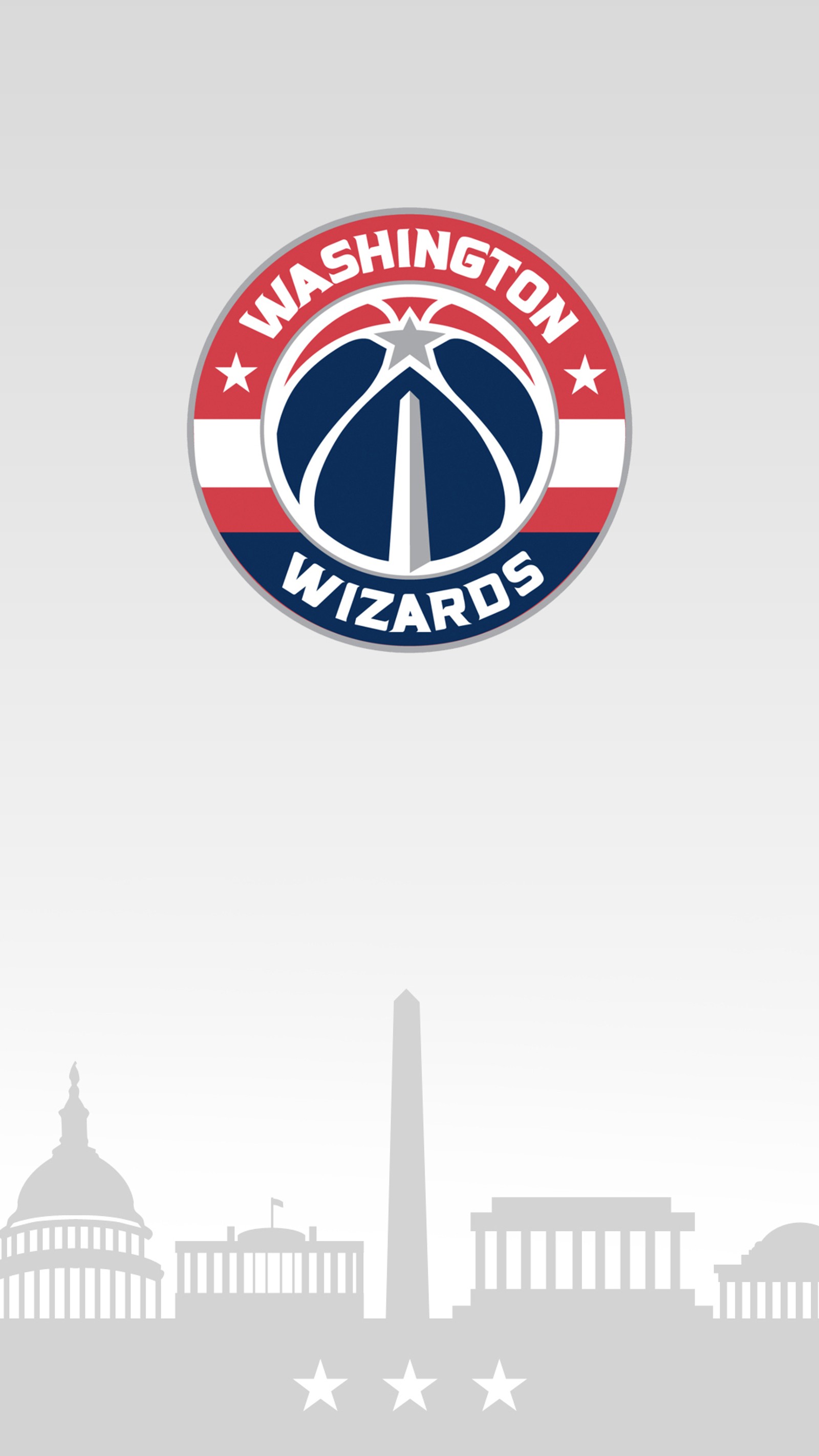 Washington wizards logo on a city skyline with washington monument in the background (basketball, nba, sports, washington, wizards)