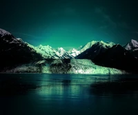 bleu, sombre, glacier, lac, paysage