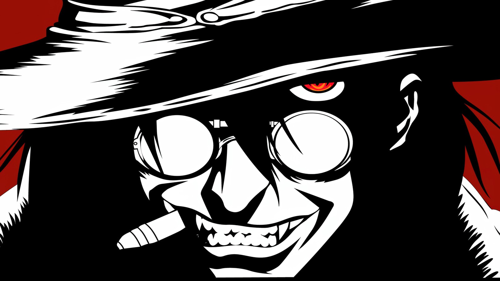 Un gros plan d'une personne portant un chapeau et des lunettes (alucard, art numérique, hellsing, œuvre dart, 5k)