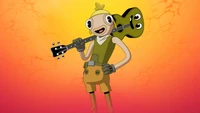 Toona Fish Variant 3 from Fortnite Holding a Guitar