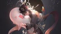 Hu Tao Embracing Her Ghost Companion in Genshin Impact