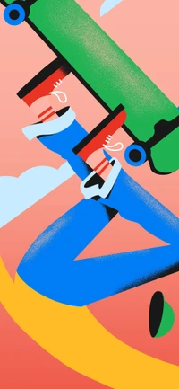 Dynamic Skateboarder in Vibrant Illustration