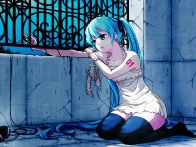 hatsune miku, anime, zeichentrick, blau, weinen